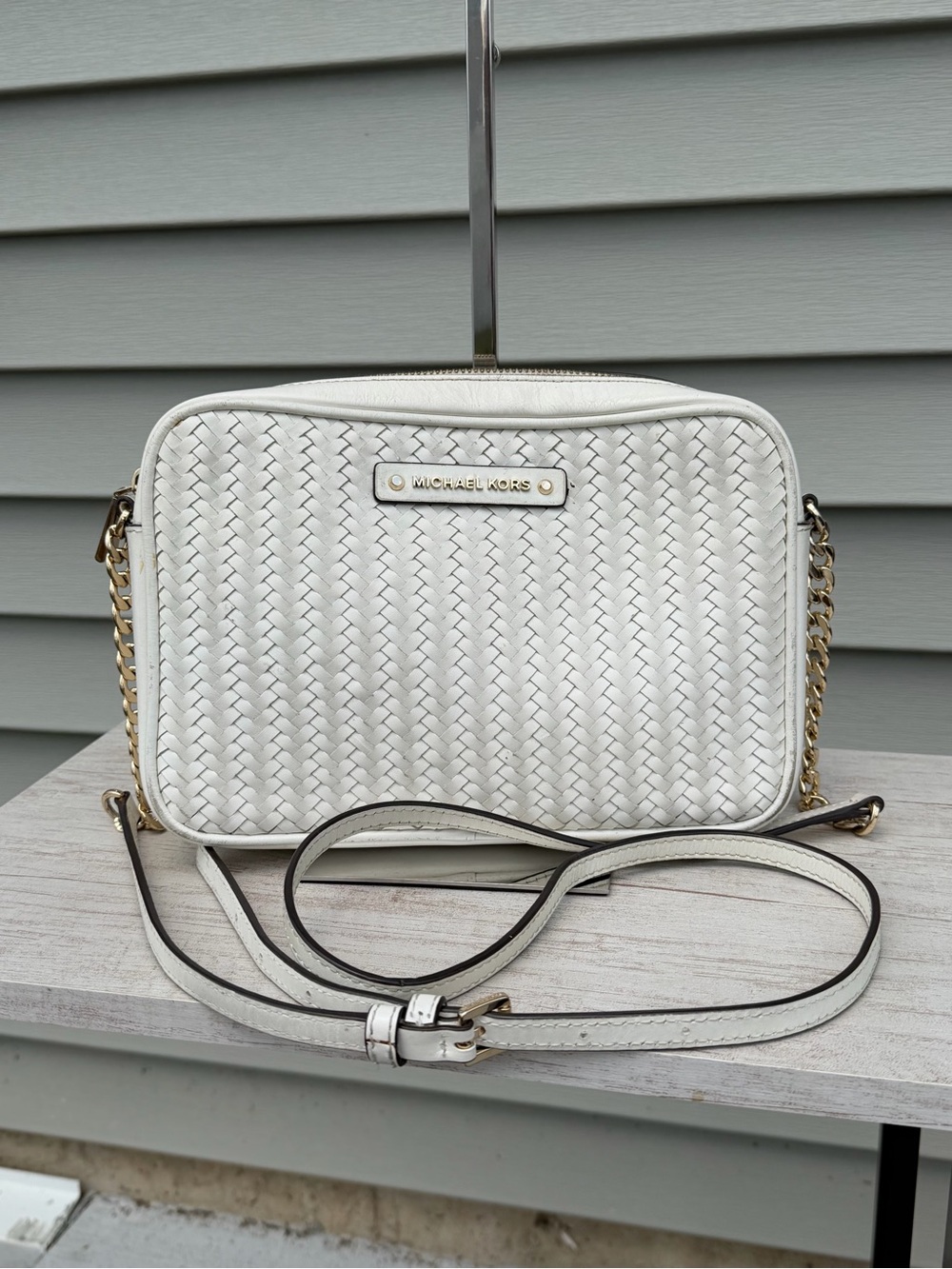 Michael Kors Jet Set White Woven Crossbody Bag